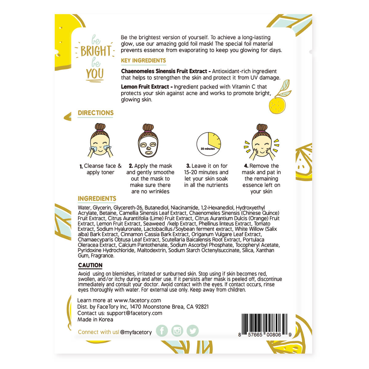 Everyday Home Be Bright Be You BRIGHTENING Sheet Mask for daily home and personal routines with facial skin and sun care
