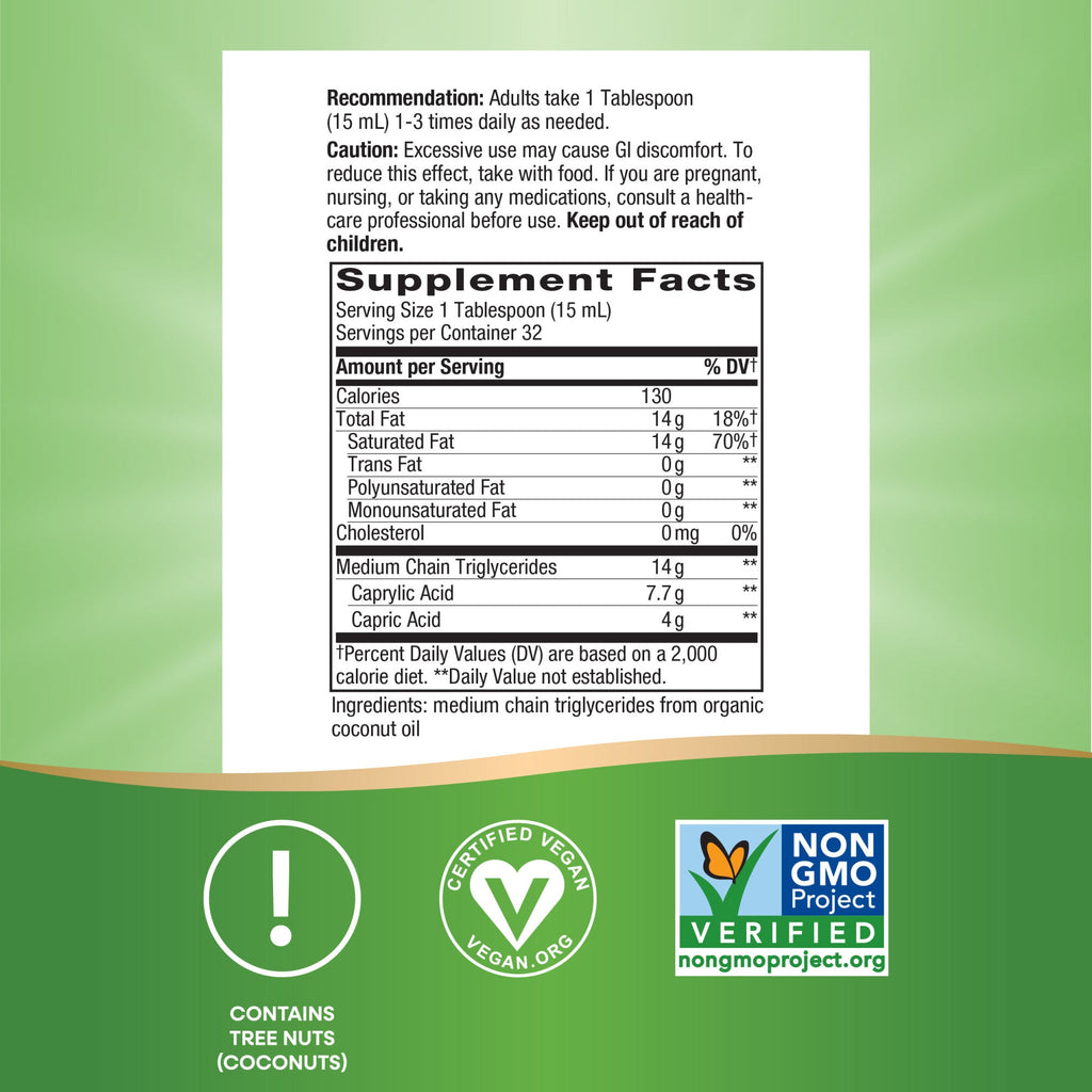 Daily Care fully Organic MCT Oil - For Brain and Body Fuel for daily home and personal routines with pantry foods and beverages