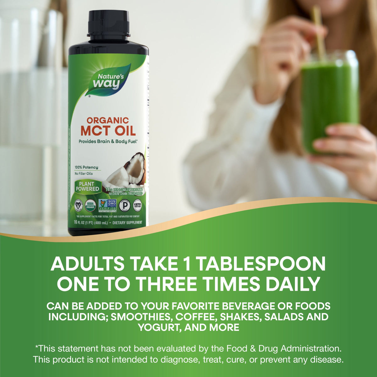 Daily Care fully Organic MCT Oil - For Brain and Body Fuel for daily home and personal routines with pantry foods and beverages