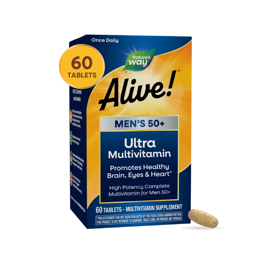 Daily Care Alive Men s 50+ Ultra Multivitamin for daily home and personal routines with pantry foods and beverages