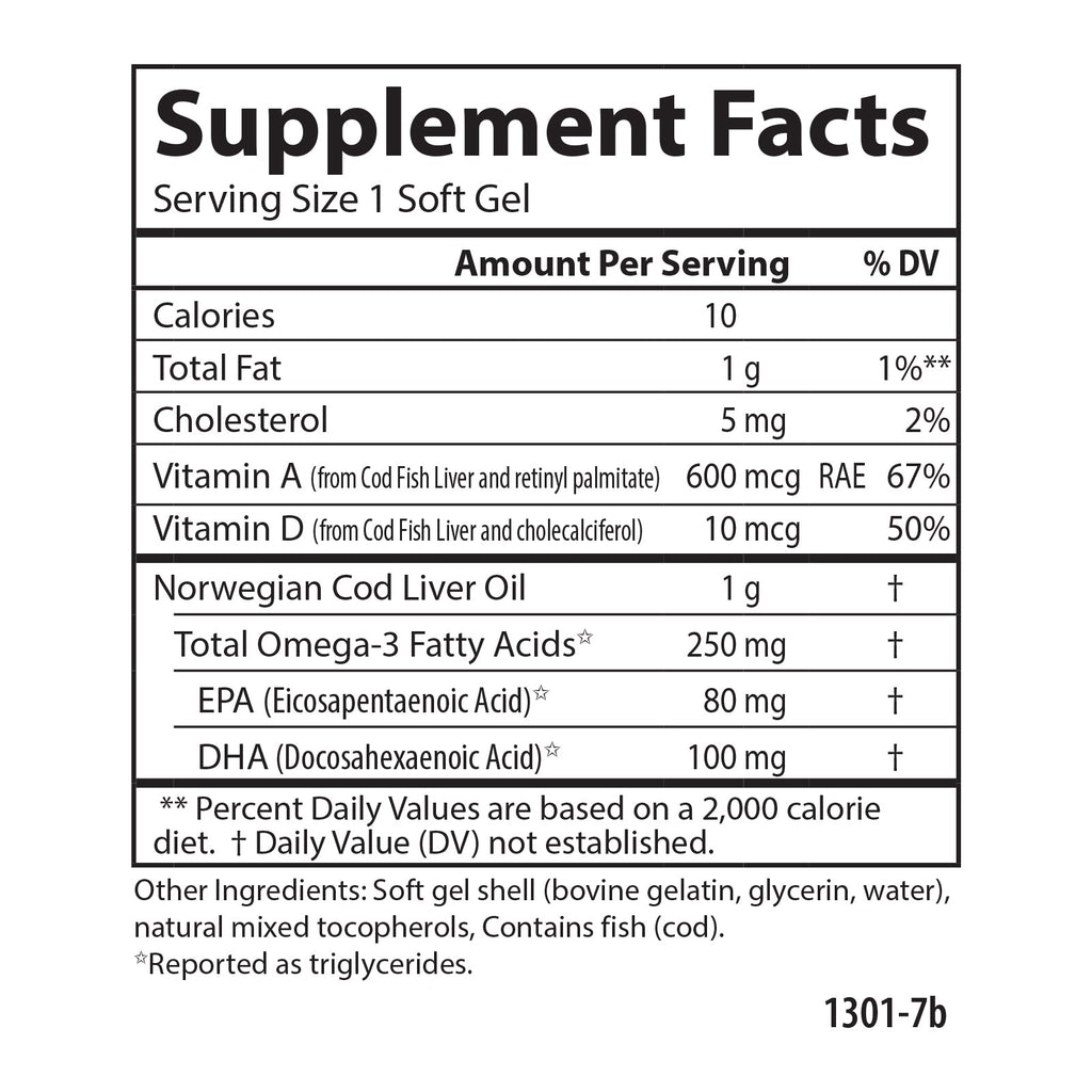 Practical Living Cod Liver Oil Gems Softgels Omega-3s with Vitamins A and D for daily home and personal routines with pantry foods and beverages