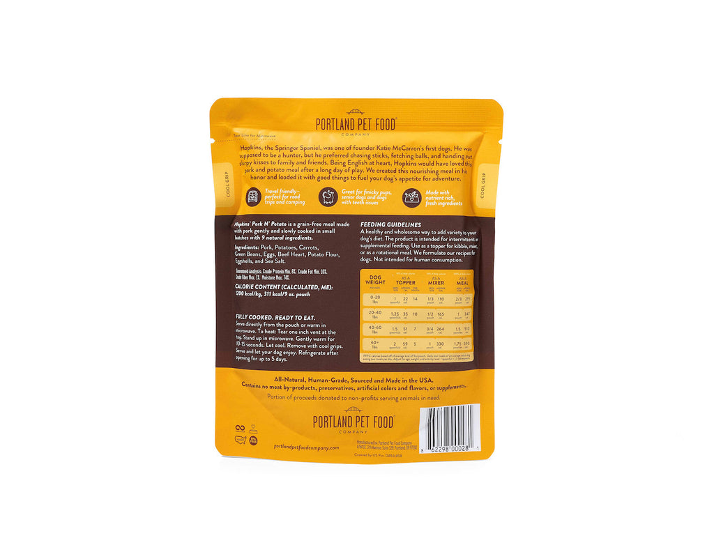 Daily Care Hopkins Pork N Potato Human-Grade Dog Meal, Mixer or Meal Topper, 9 oz Pouch - Single for daily home and personal routines with pet care treats and accessories