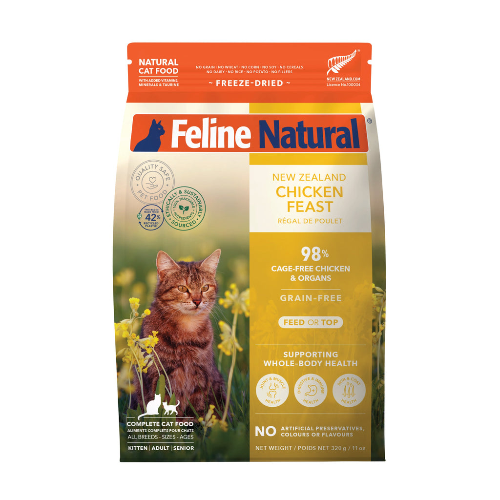 Routine Ready Cat Food - Feline Natural Grain-included, Freeze-Dried for daily home and personal routines with pet care treats and accessories