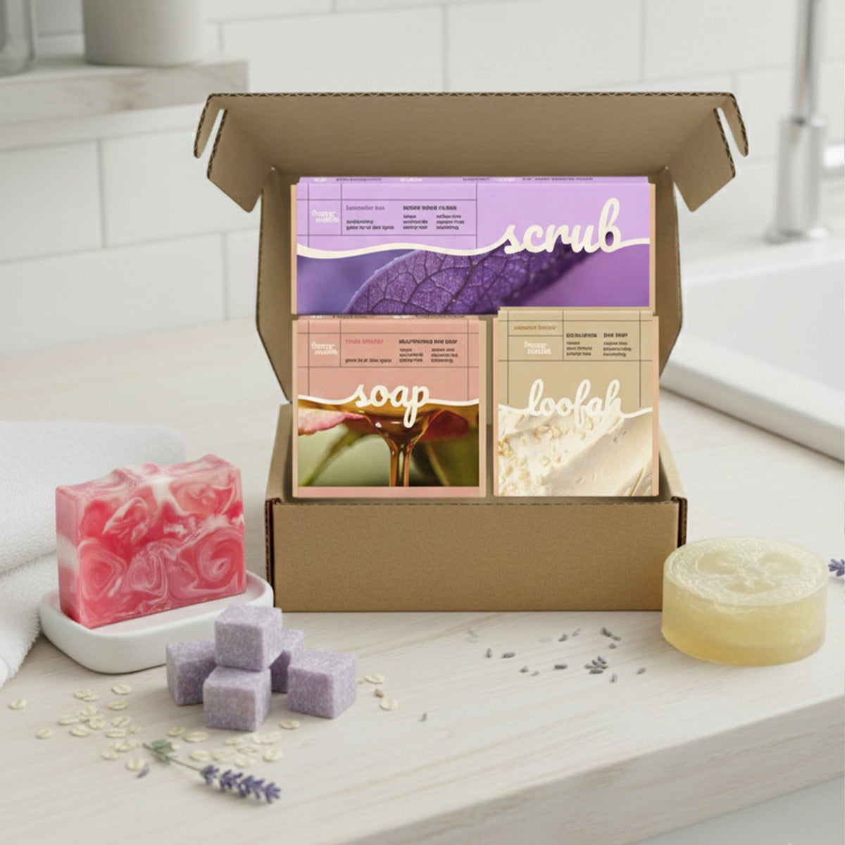 Daily Care Body Care Set - Cleanse + Exfoliate + Hydrate for daily home and personal routines with bath body and hygiene