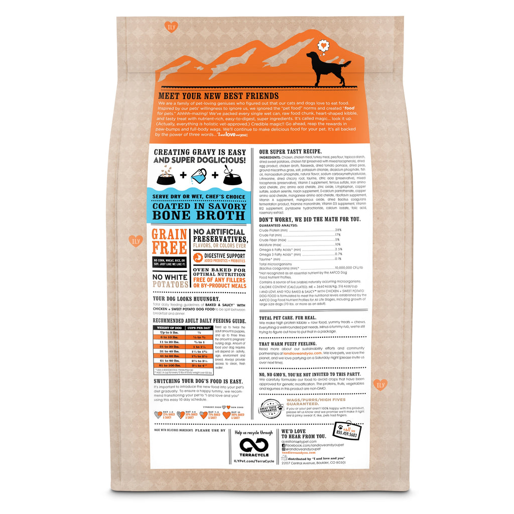 Practical Living Baked and Saucy w Chicken + Sweet Potato Baked Kibble for daily home and personal routines with pet care treats and accessories