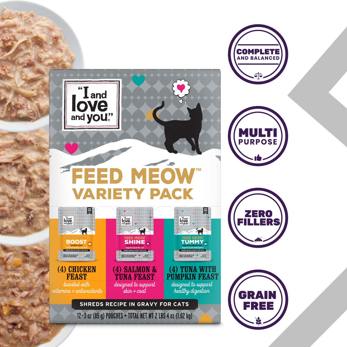 Home Essentials Feed Meow Variety Pack Grain-included Chunks In Gravy Wet Cat Food for daily home and personal routines with pet care treats and accessories
