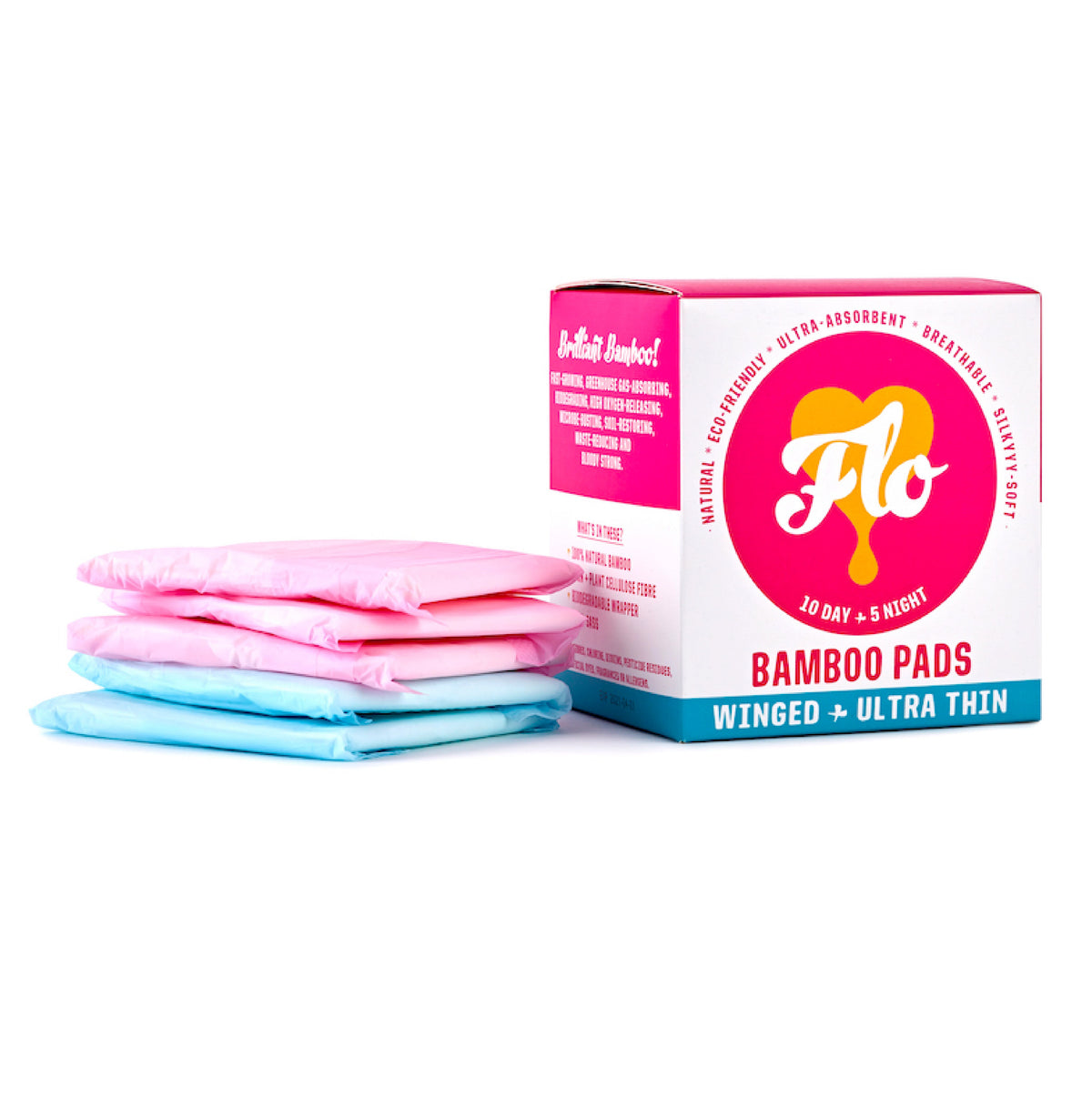 Flo Organic Bamboo Day + Night Combo Period Pads (Winged)