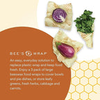 Daily Care Beeswax Wraps for Food - Large for daily home and personal routines with pantry foods and beverages