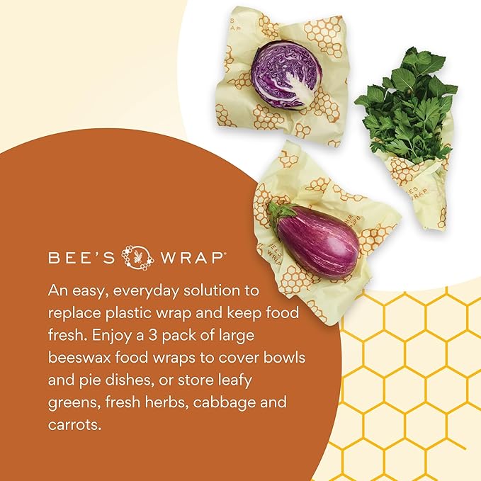Daily Care Beeswax Wraps for Food - Large for daily home and personal routines with pantry foods and beverages