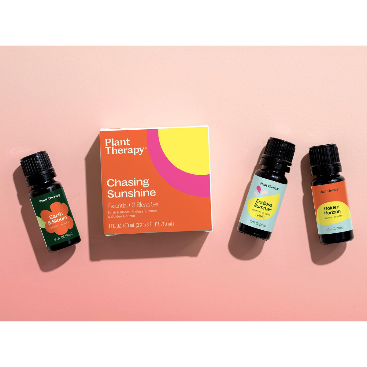 Routine Ready Chasing Sunshine Essential Oil Blend Set for daily home and personal routines with pantry foods and beverages