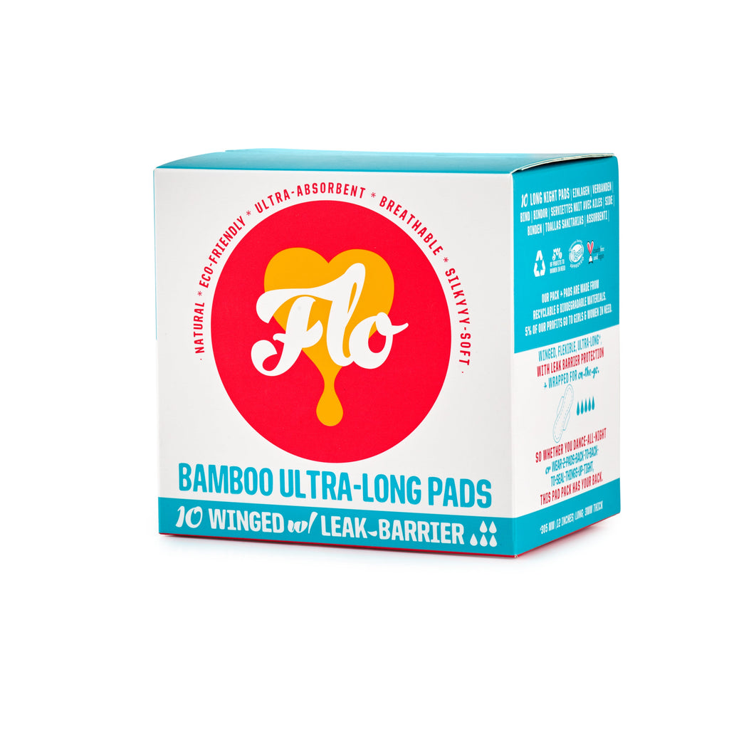 Home Essentials Flo Organic Bamboo Ultra-long Period Pads Winged for daily home and personal routines with bath body and hygiene