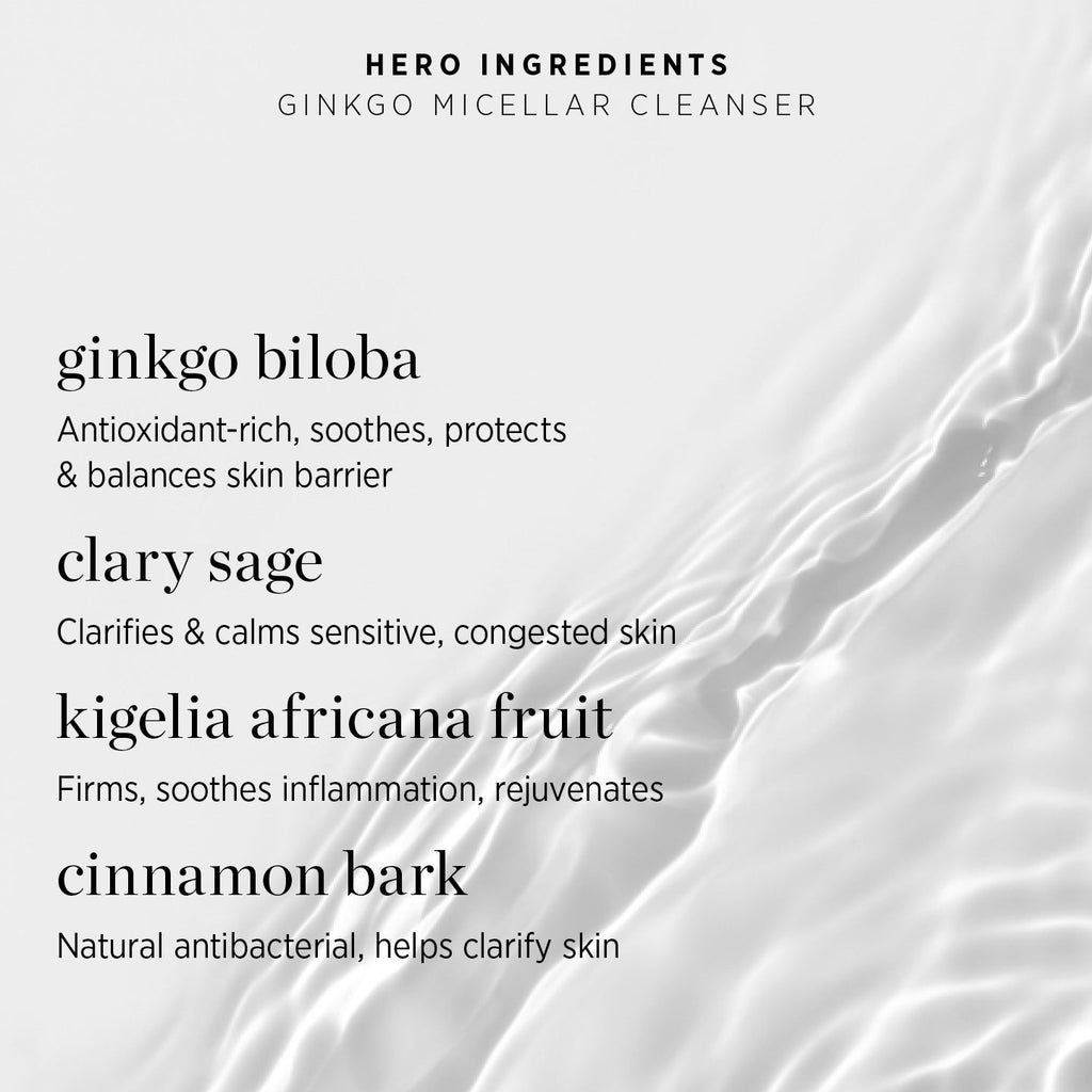 Routine Ready Ginkgo Micellar Cleanser for daily home and personal routines with facial skin and sun care