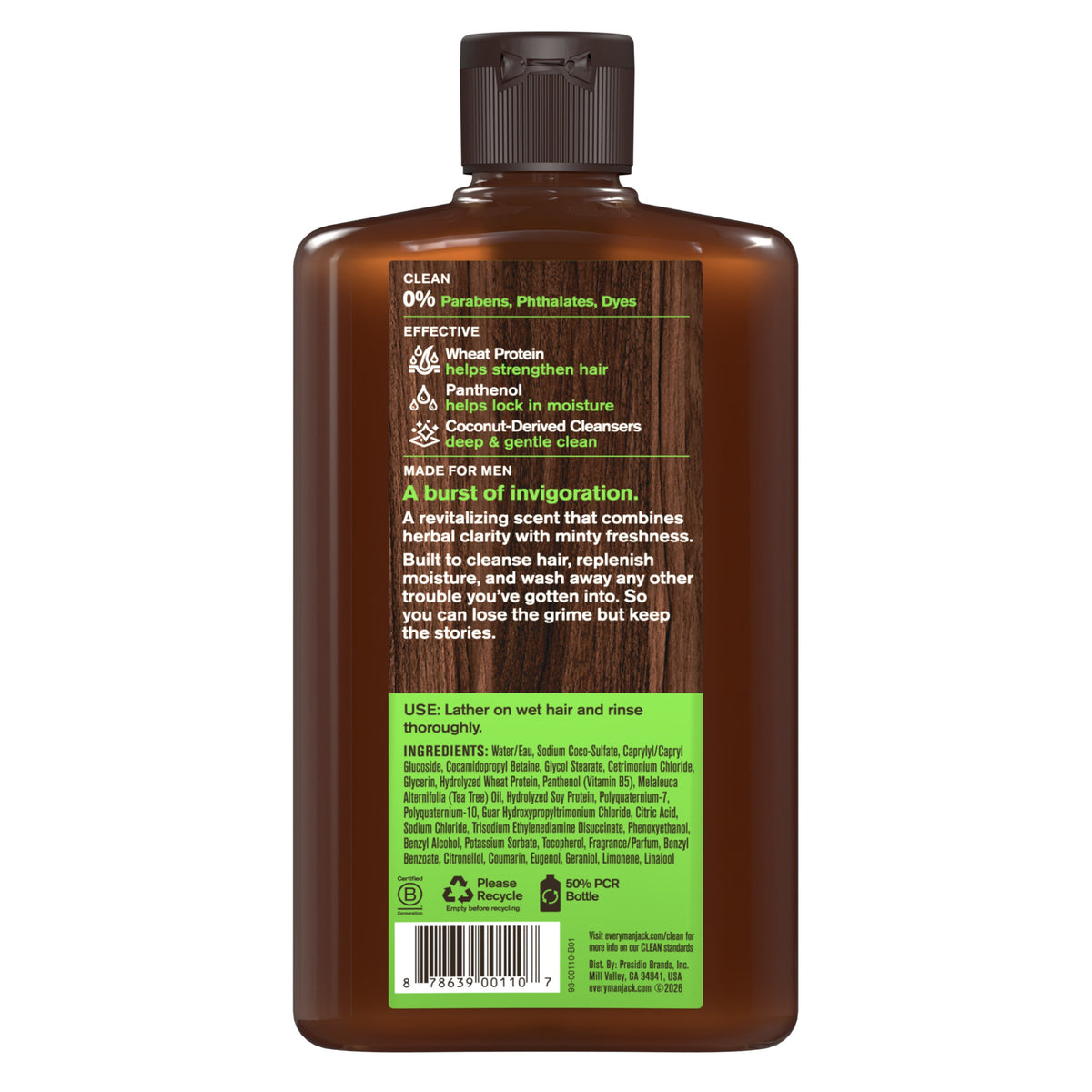 Practical Living 2-in-1 Shampoo and Conditioner for Men, Naturally Derived for daily home and personal routines with hair care