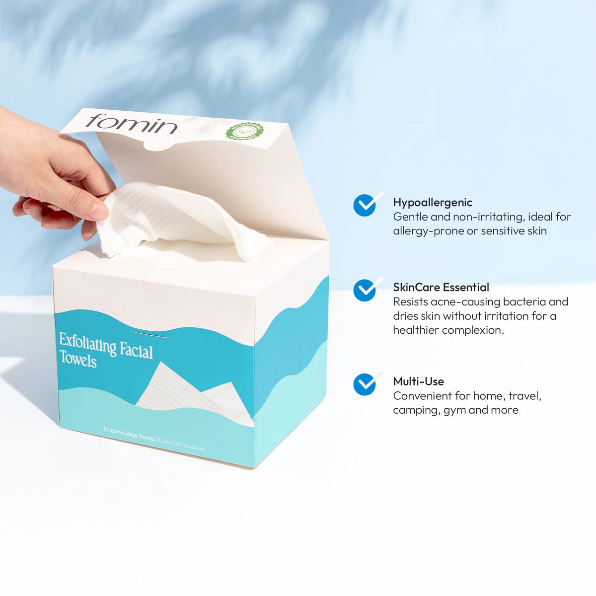 Practical Living Exfoliating Facial Towels for daily home and personal routines with facial skin and sun care