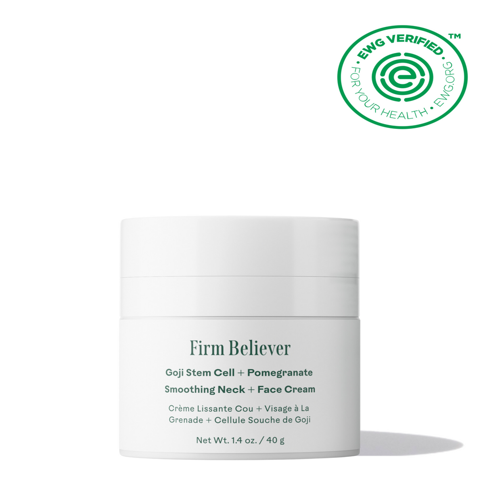 Routine Ready Firm Believer Goji Stem Cell + Pomegranate Smoothing Neck + Face Cream for daily home and personal routines with facial skin and sun care