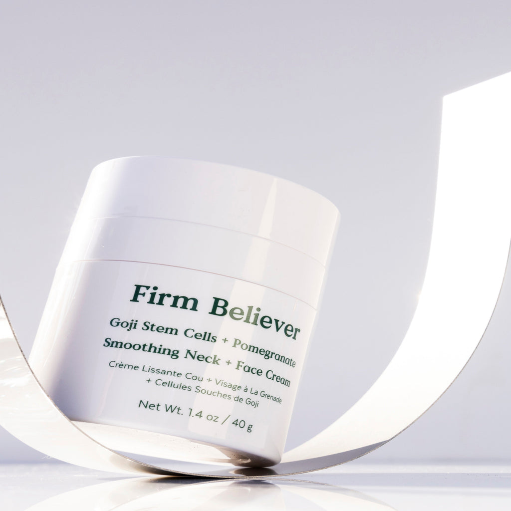 Routine Ready Firm Believer Goji Stem Cell + Pomegranate Smoothing Neck + Face Cream for daily home and personal routines with facial skin and sun care