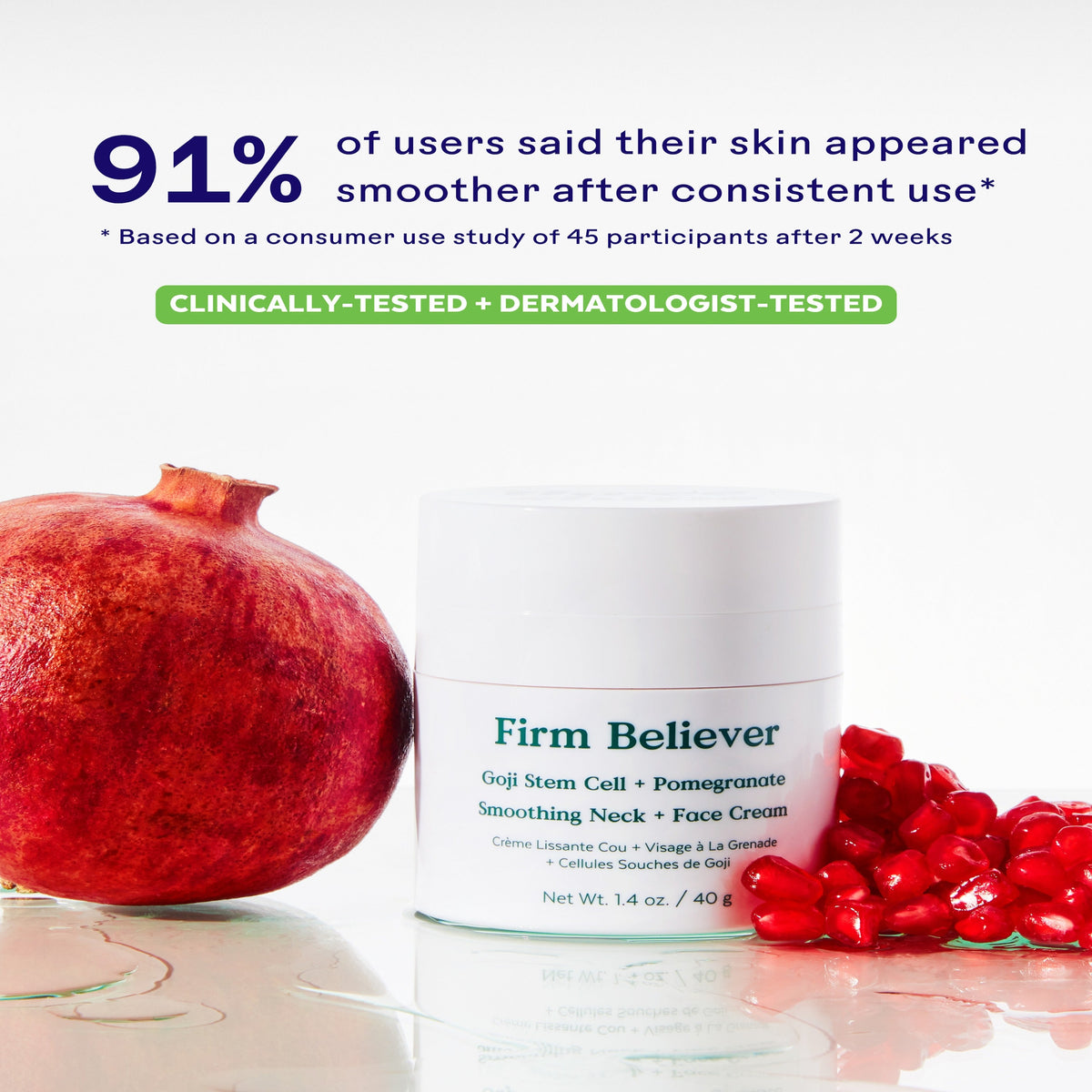 Routine Ready Firm Believer Goji Stem Cell + Pomegranate Smoothing Neck + Face Cream for daily home and personal routines with facial skin and sun care