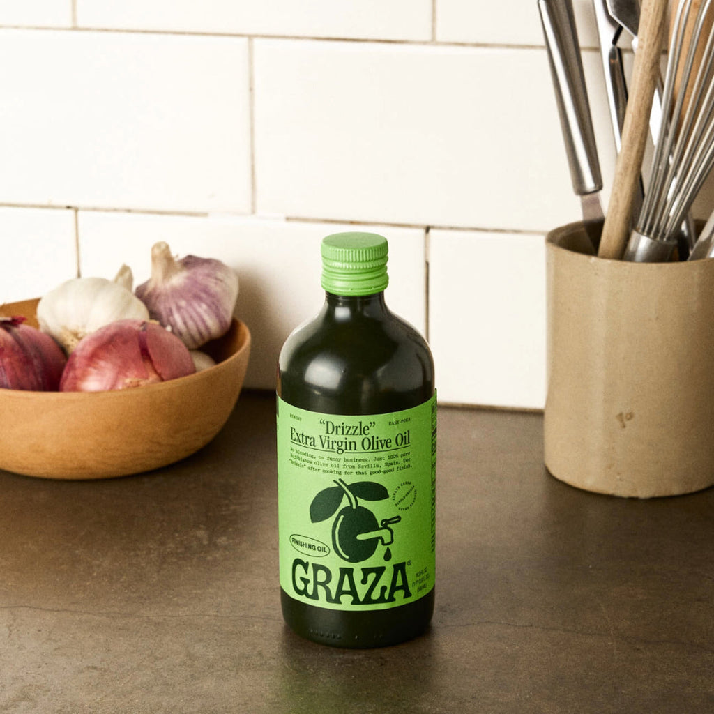 Daily Care Drizzle Glass Extra Virgin Olive Oil for daily home and personal routines with pantry foods and beverages