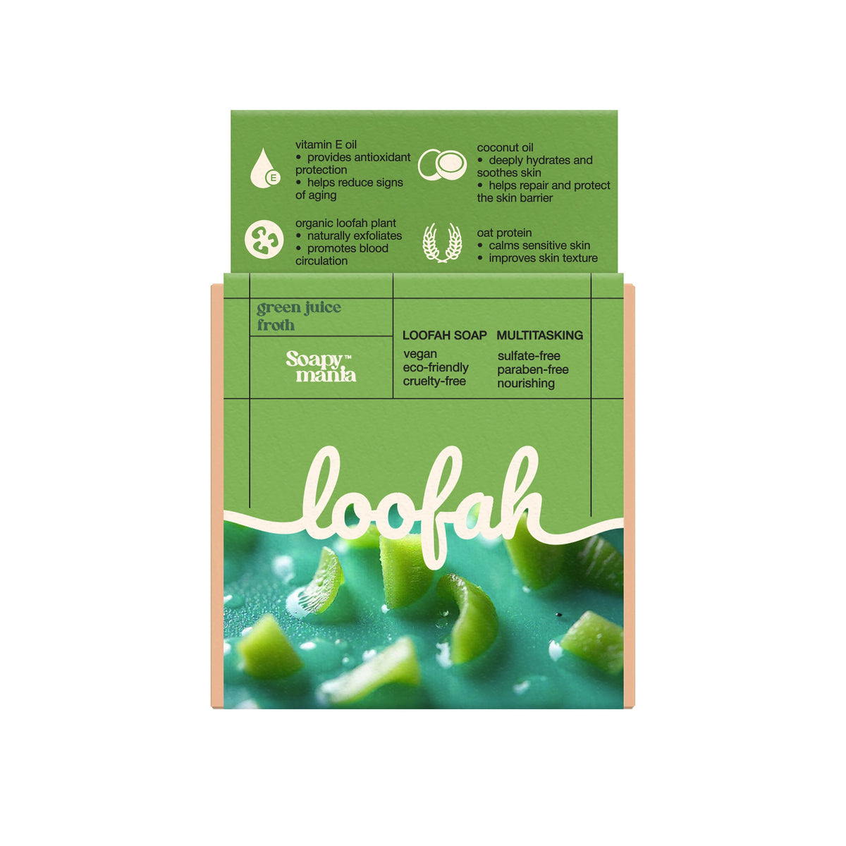 Daily Care Green Juice Froth Exfoliating Loofah Bar Soap for daily home and personal routines with bath body and hygiene