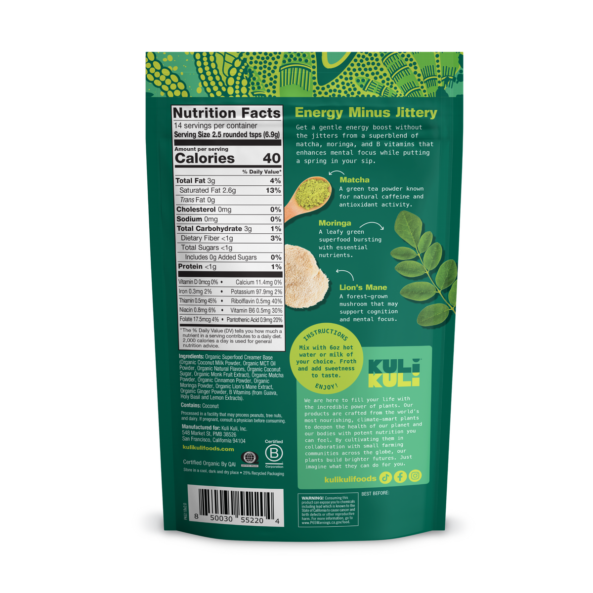 Practical Living Energizing Organic Superfood Latte for daily home and personal routines with pantry foods and beverages