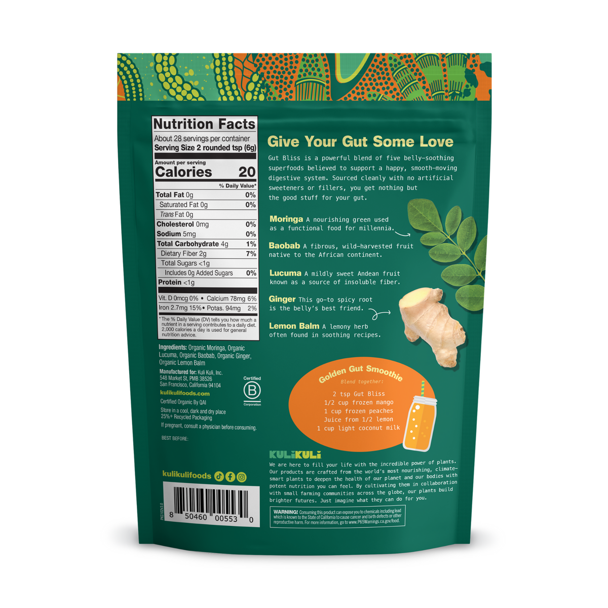Practical Living Gut Bliss Organic Superfood Blend for daily home and personal routines with pantry foods and beverages
