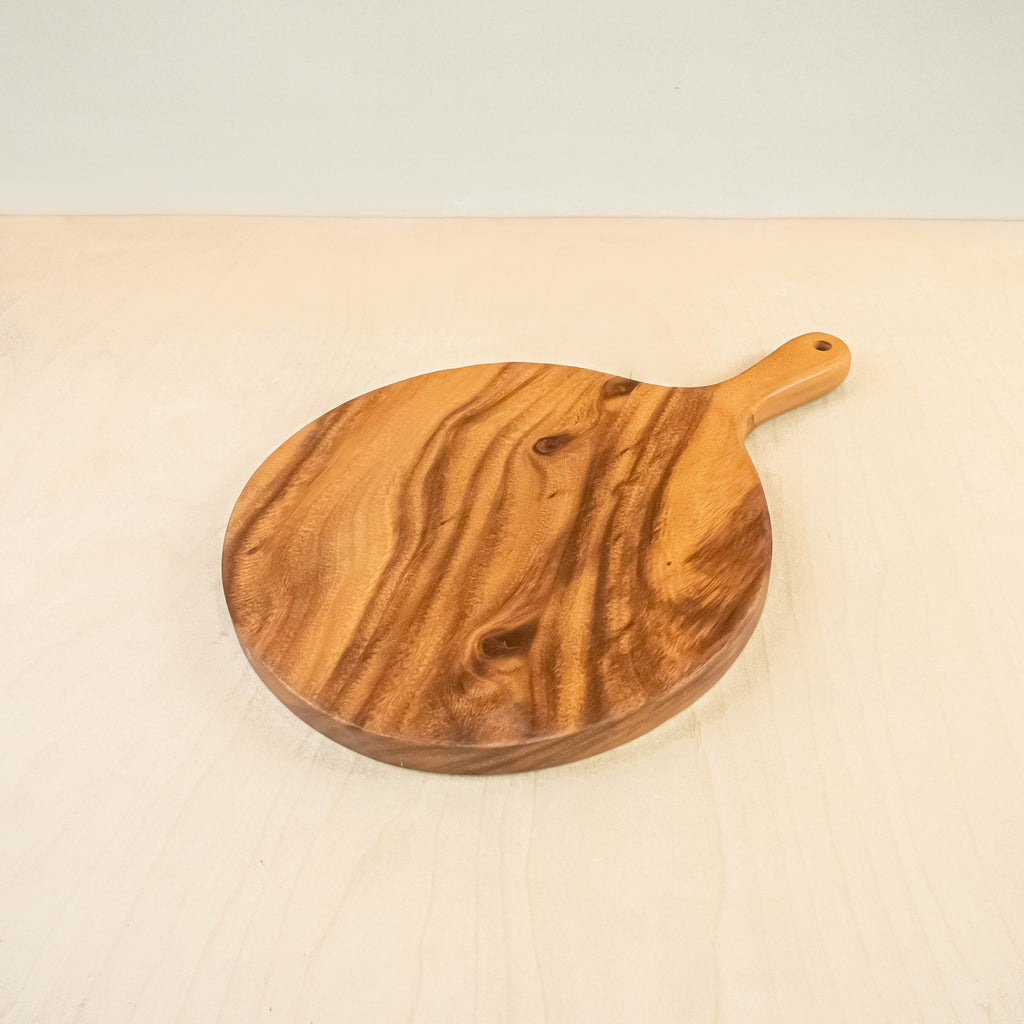 Routine Ready Acacia Cutting Board - Round with handle for daily home and personal routines with general everyday essentials