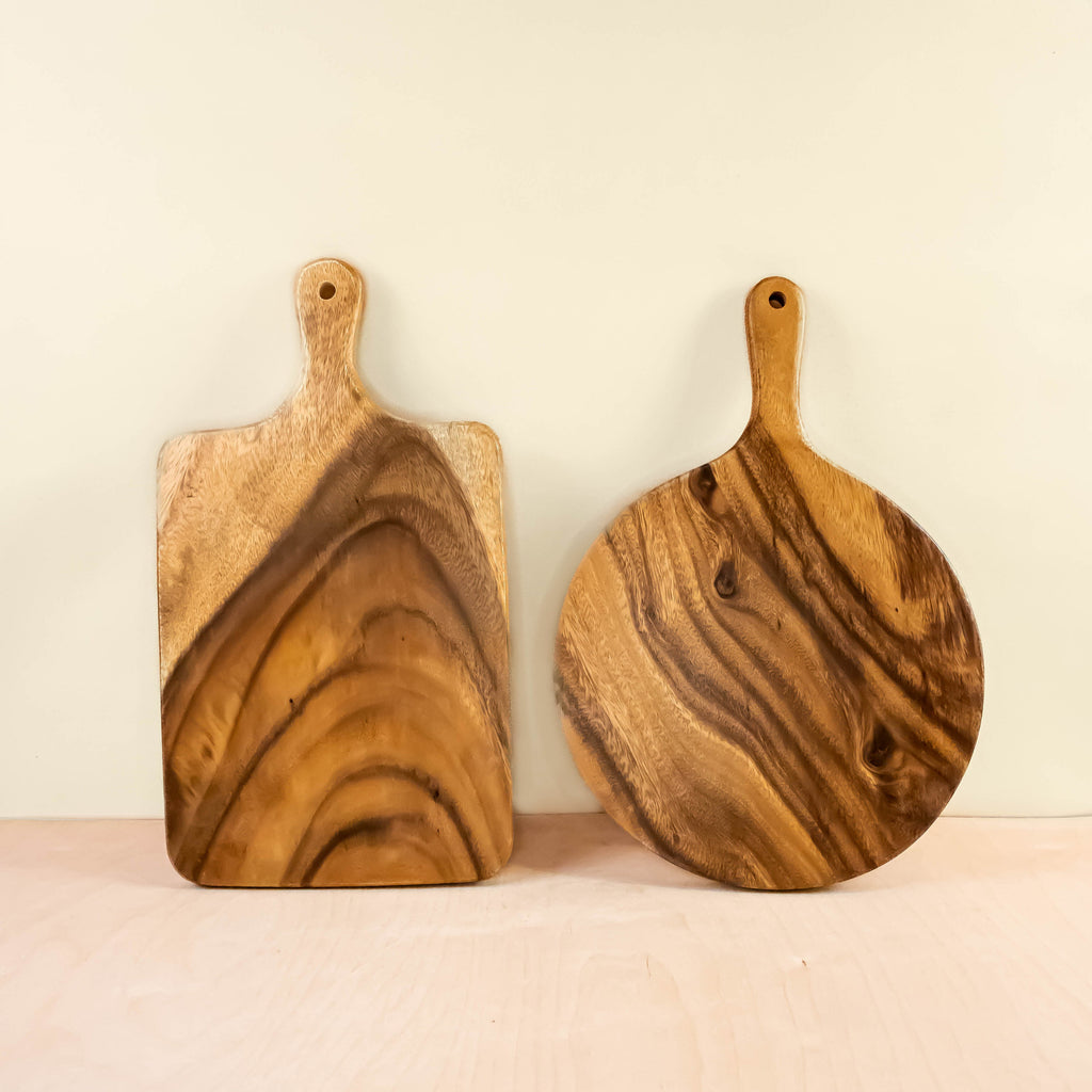 Routine Ready Acacia Cutting Board - Round with handle for daily home and personal routines with general everyday essentials