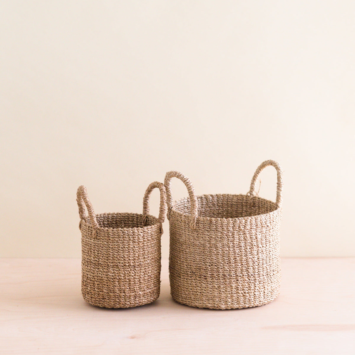 Practical Living Abaca Cylinder Tabletop Basket with Handles, Set of 2 for daily home and personal routines with home organization and everyday goods