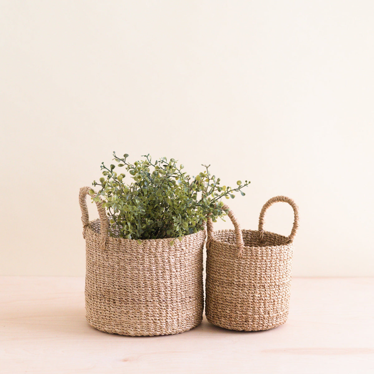 Practical Living Abaca Cylinder Tabletop Basket with Handles, Set of 2 for daily home and personal routines with home organization and everyday goods