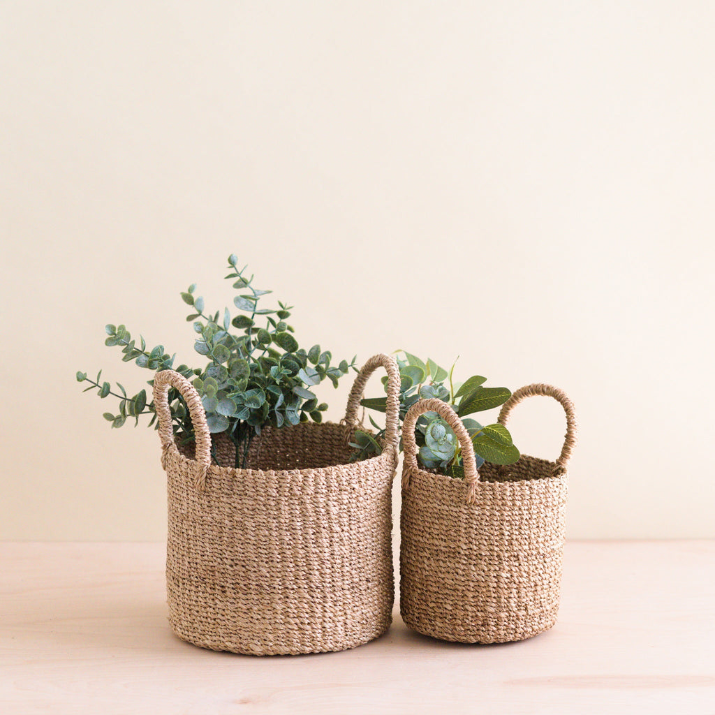 Practical Living Abaca Cylinder Tabletop Basket with Handles, Set of 2 for daily home and personal routines with home organization and everyday goods