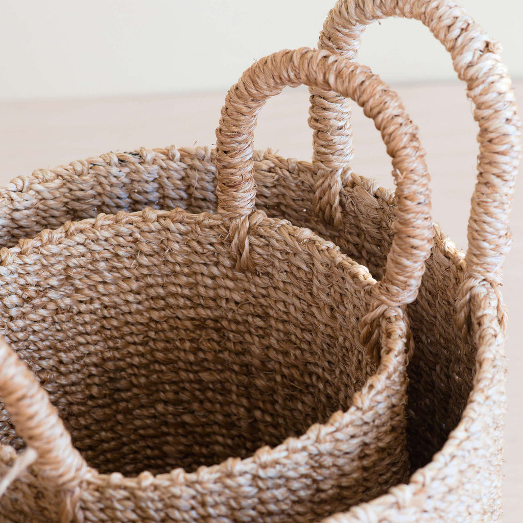 Practical Living Abaca Cylinder Tabletop Basket with Handles, Set of 2 for daily home and personal routines with home organization and everyday goods