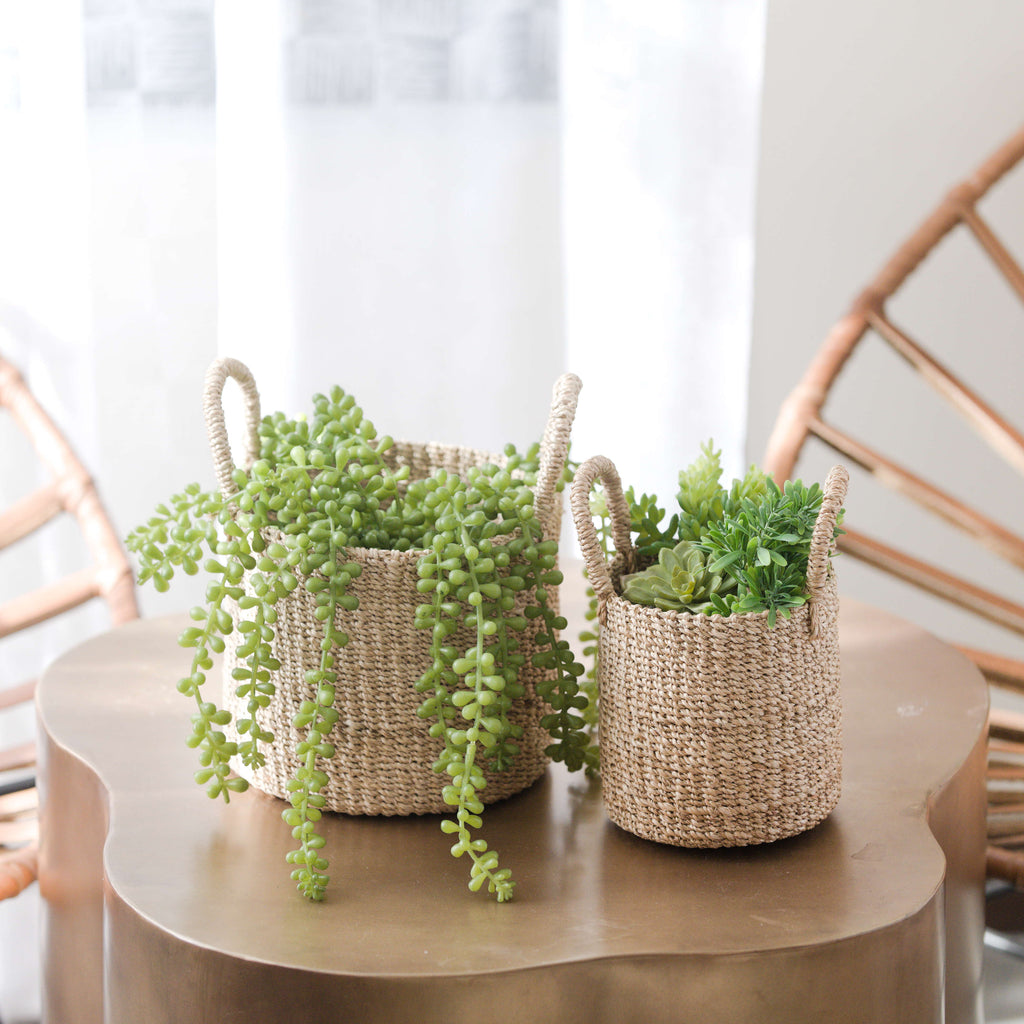 Practical Living Abaca Cylinder Tabletop Basket with Handles, Set of 2 for daily home and personal routines with home organization and everyday goods