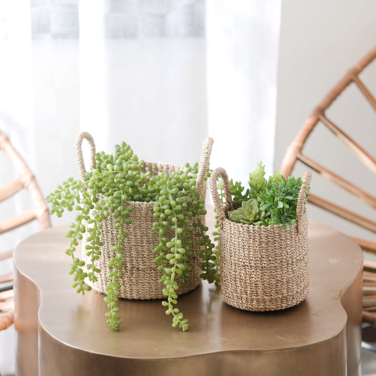 Practical Living Abaca Cylinder Tabletop Basket with Handles, Set of 2 for daily home and personal routines with home organization and everyday goods