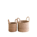 Abaca Cylinder Tabletop Basket with Handles, Set of 2