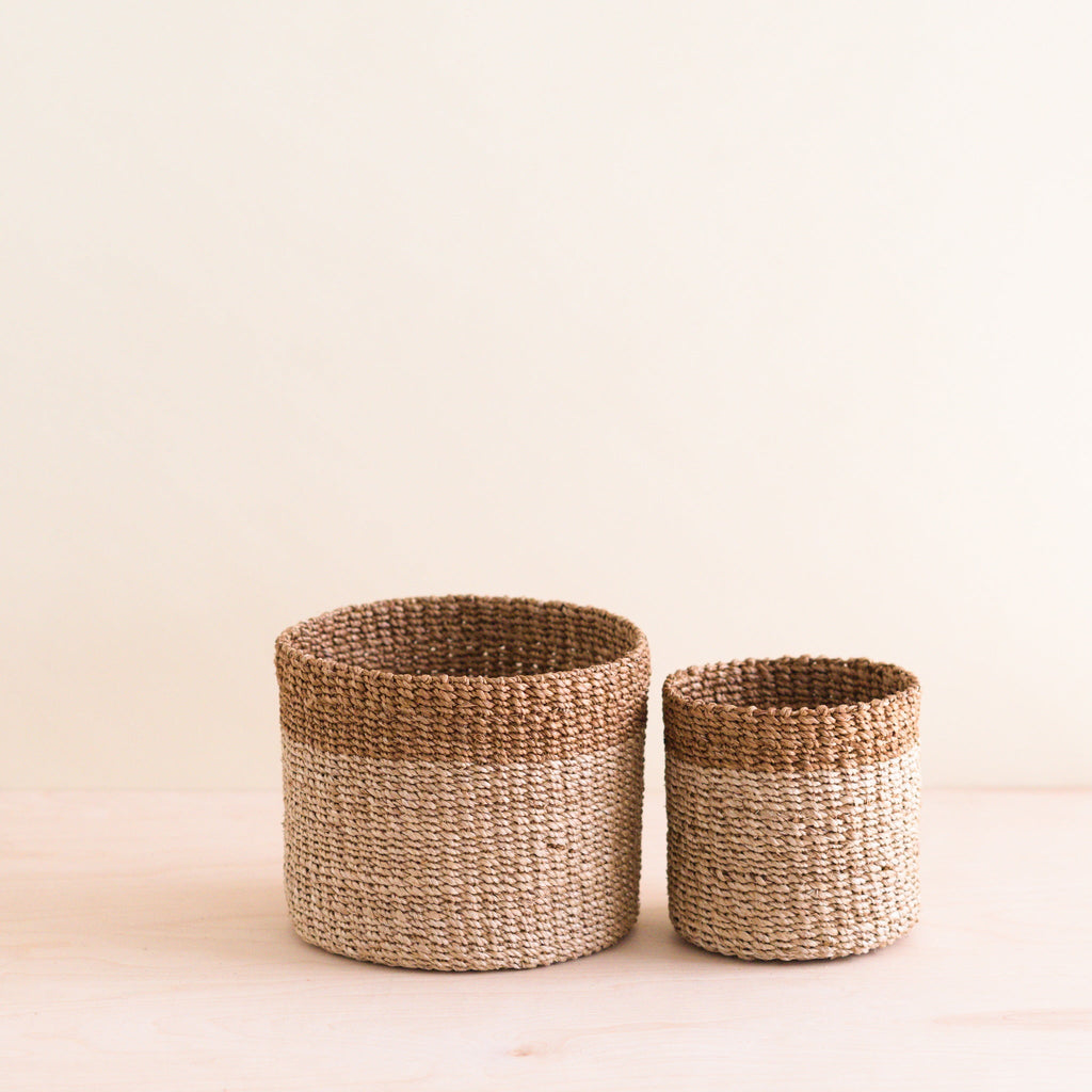 Home Essentials Abaca Cylinder Tabletop Basket, nested set of 2 for daily home and personal routines with home organization and everyday goods
