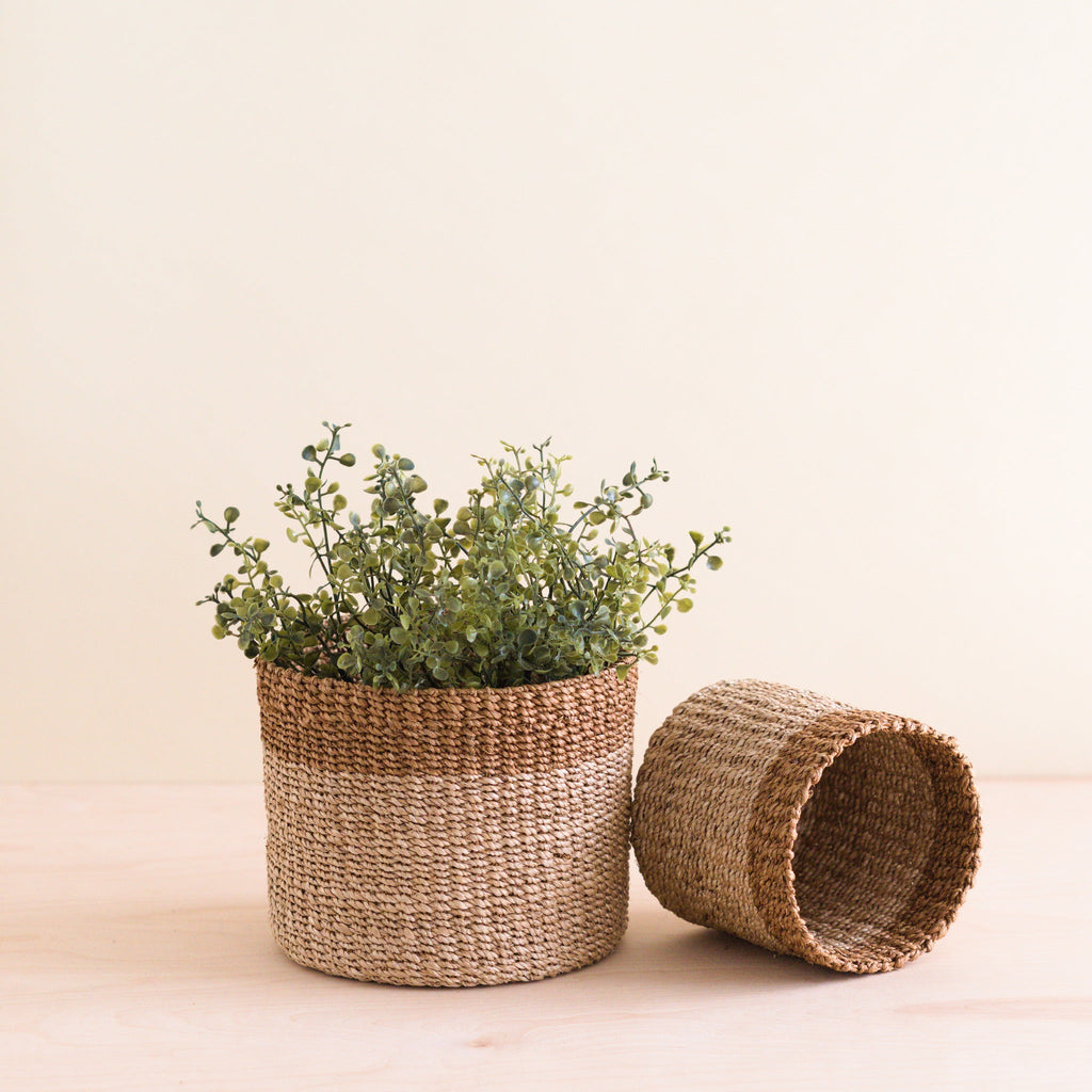 Home Essentials Abaca Cylinder Tabletop Basket, nested set of 2 for daily home and personal routines with home organization and everyday goods