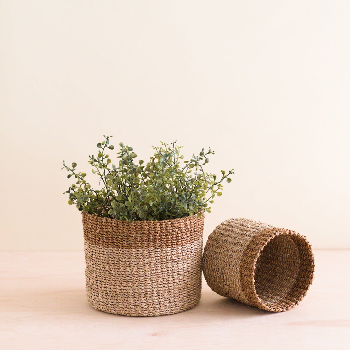 Home Essentials Abaca Cylinder Tabletop Basket, nested set of 2 for daily home and personal routines with home organization and everyday goods