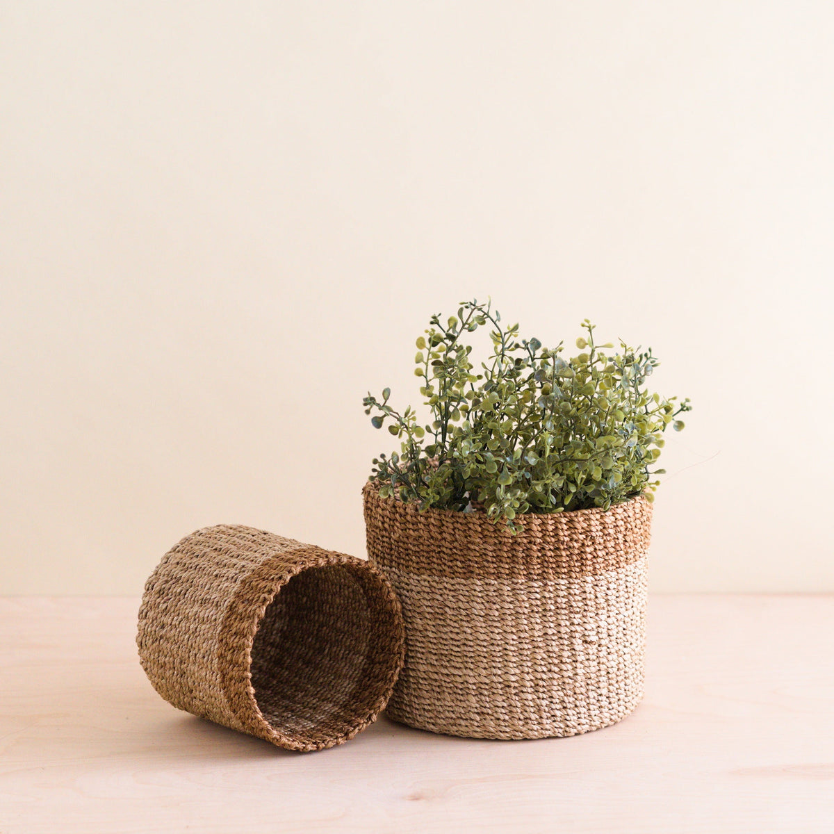 Home Essentials Abaca Cylinder Tabletop Basket, nested set of 2 for daily home and personal routines with home organization and everyday goods