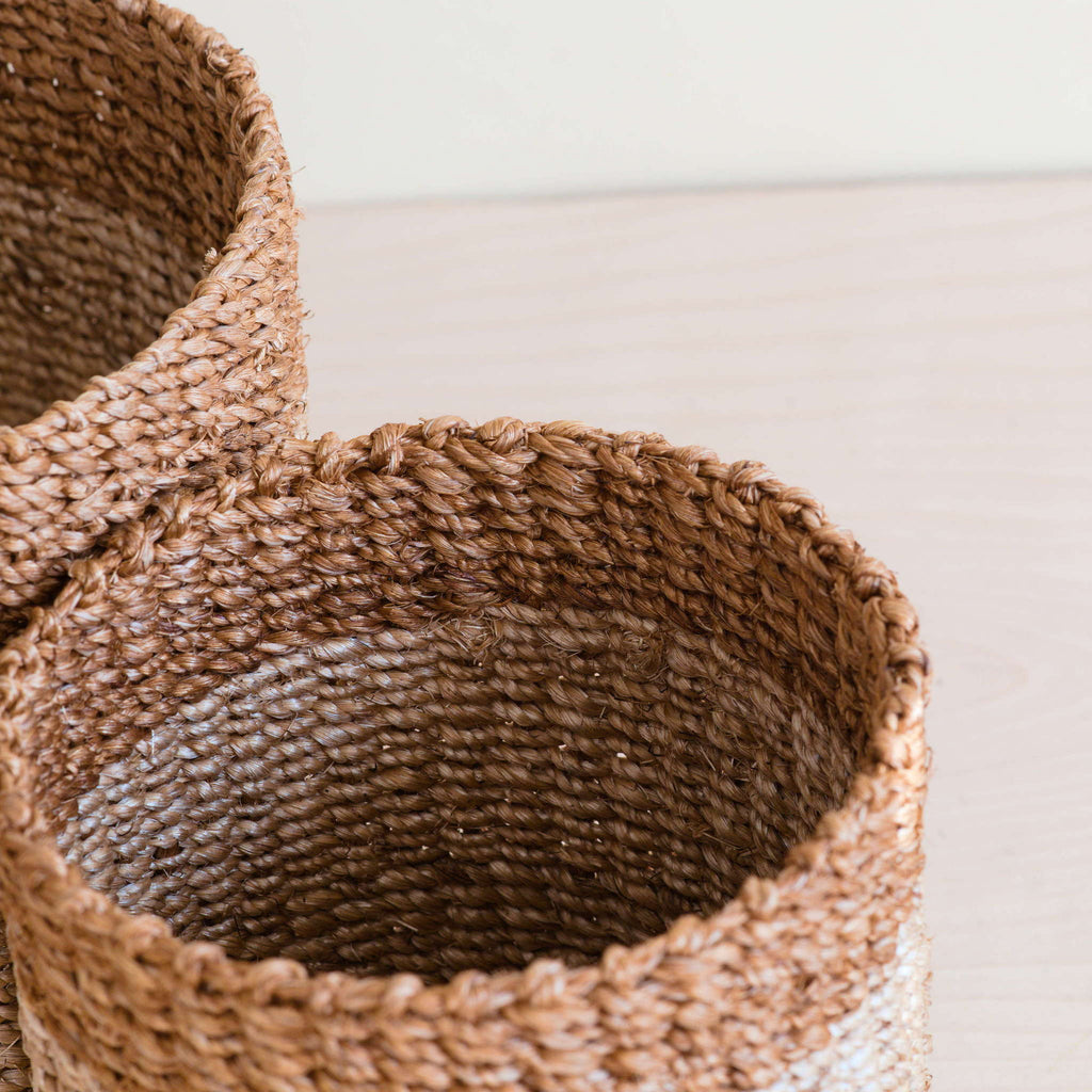 Home Essentials Abaca Cylinder Tabletop Basket, nested set of 2 for daily home and personal routines with home organization and everyday goods