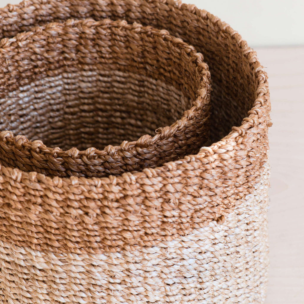 Home Essentials Abaca Cylinder Tabletop Basket, nested set of 2 for daily home and personal routines with home organization and everyday goods