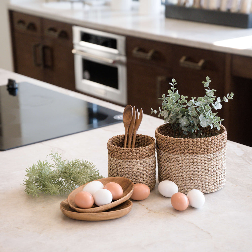 Home Essentials Abaca Cylinder Tabletop Basket, nested set of 2 for daily home and personal routines with home organization and everyday goods