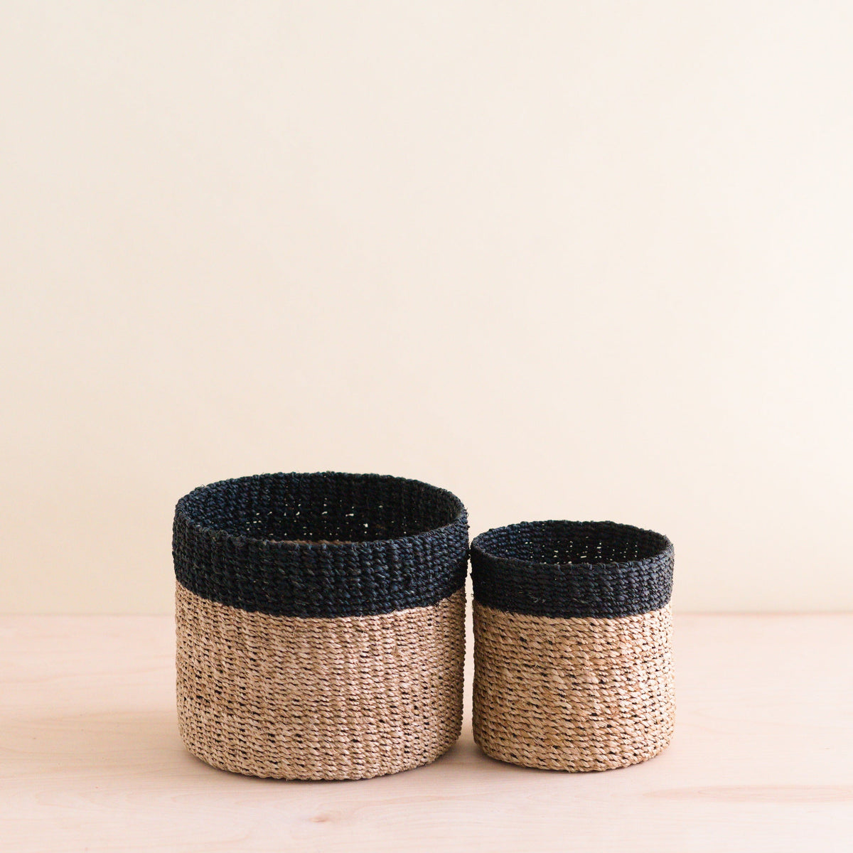 Routine Ready Abaca Cylinder Tabletop Basket, nested set of 2 for daily home and personal routines with home organization and everyday goods