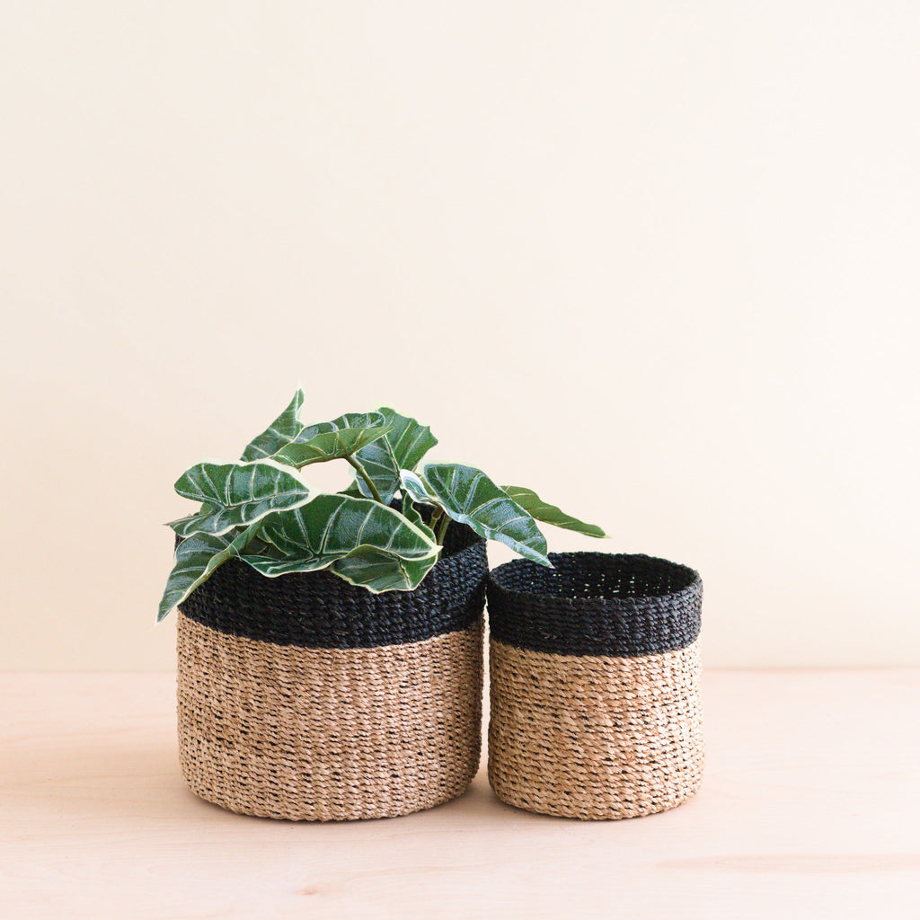 Routine Ready Abaca Cylinder Tabletop Basket, nested set of 2 for daily home and personal routines with home organization and everyday goods
