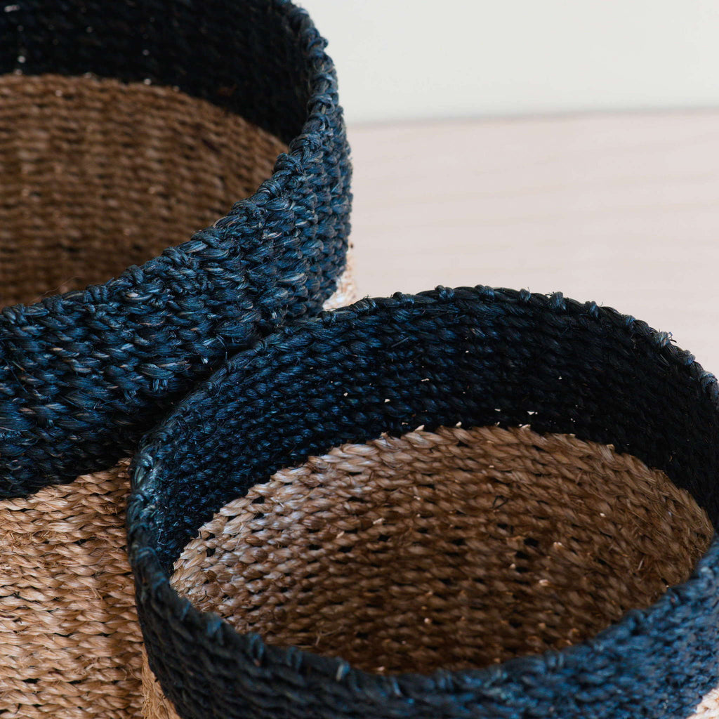 Routine Ready Abaca Cylinder Tabletop Basket, nested set of 2 for daily home and personal routines with home organization and everyday goods