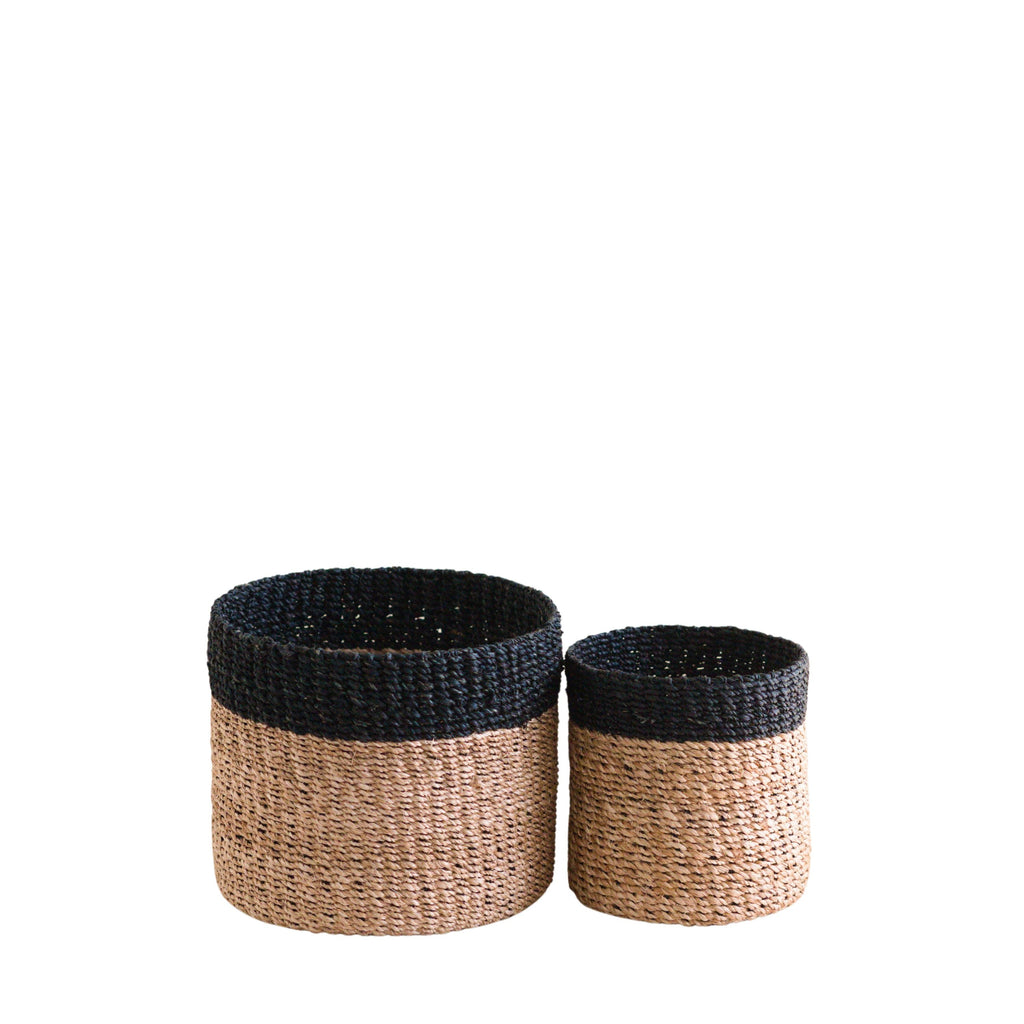 Abaca Cylinder Tabletop Basket, nested set of 2