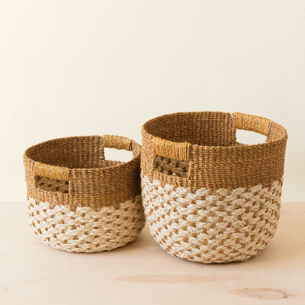Practical Living Abaca Round Bottom Basket, nested set of 2 for daily home and personal routines with home organization and everyday goods