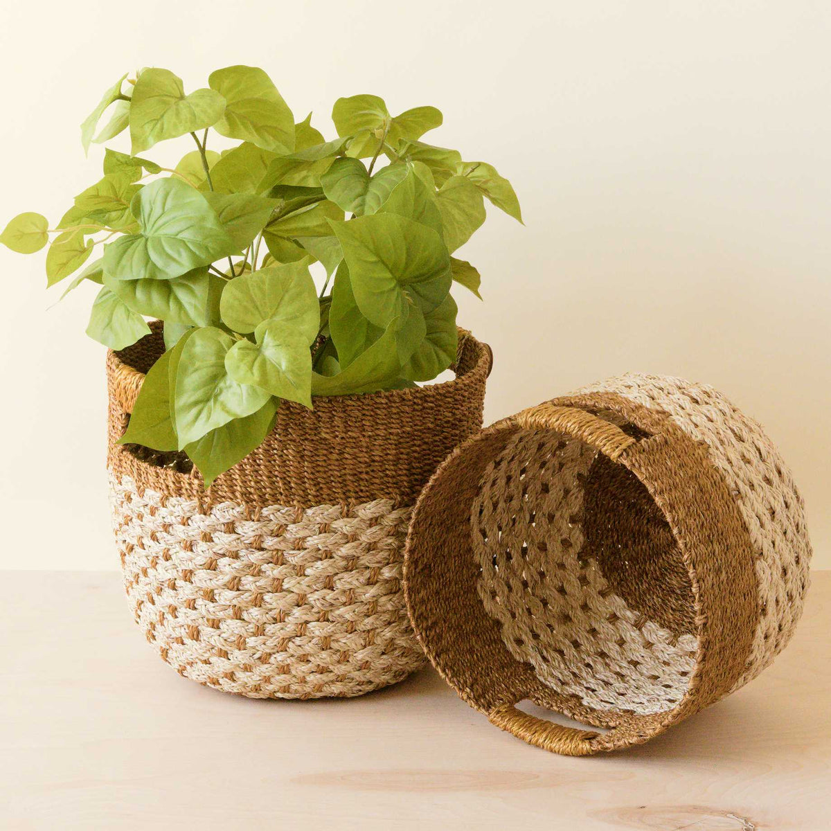 Practical Living Abaca Round Bottom Basket, nested set of 2 for daily home and personal routines with home organization and everyday goods