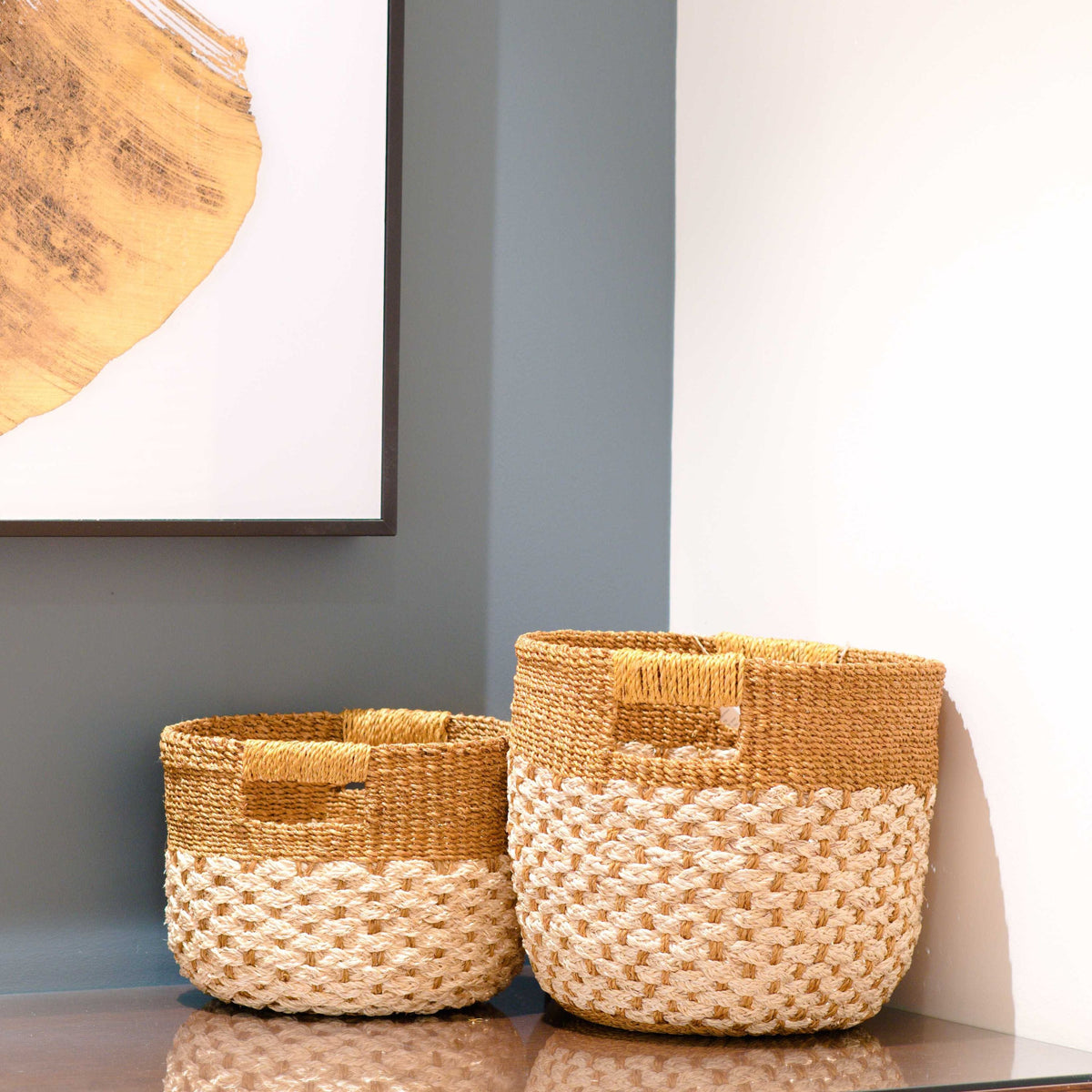 Practical Living Abaca Round Bottom Basket, nested set of 2 for daily home and personal routines with home organization and everyday goods
