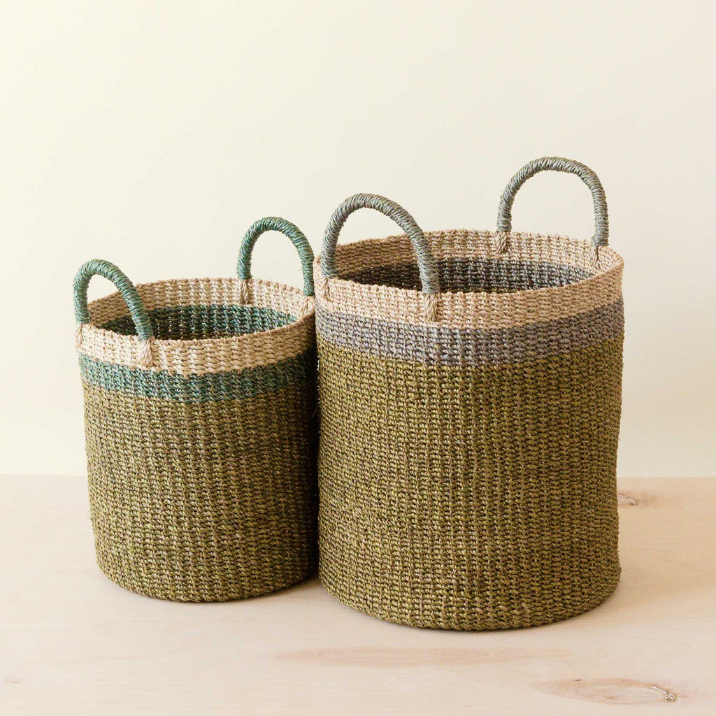 Routine Ready Abaca Cylinder Basket with Handles, Set of 2 for daily home and personal routines with home organization and everyday goods