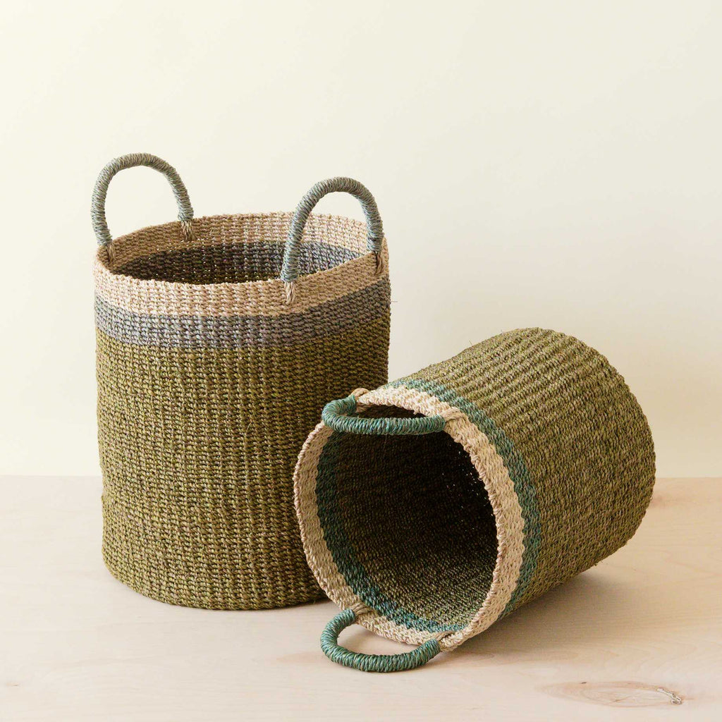 Routine Ready Abaca Cylinder Basket with Handles, Set of 2 for daily home and personal routines with home organization and everyday goods